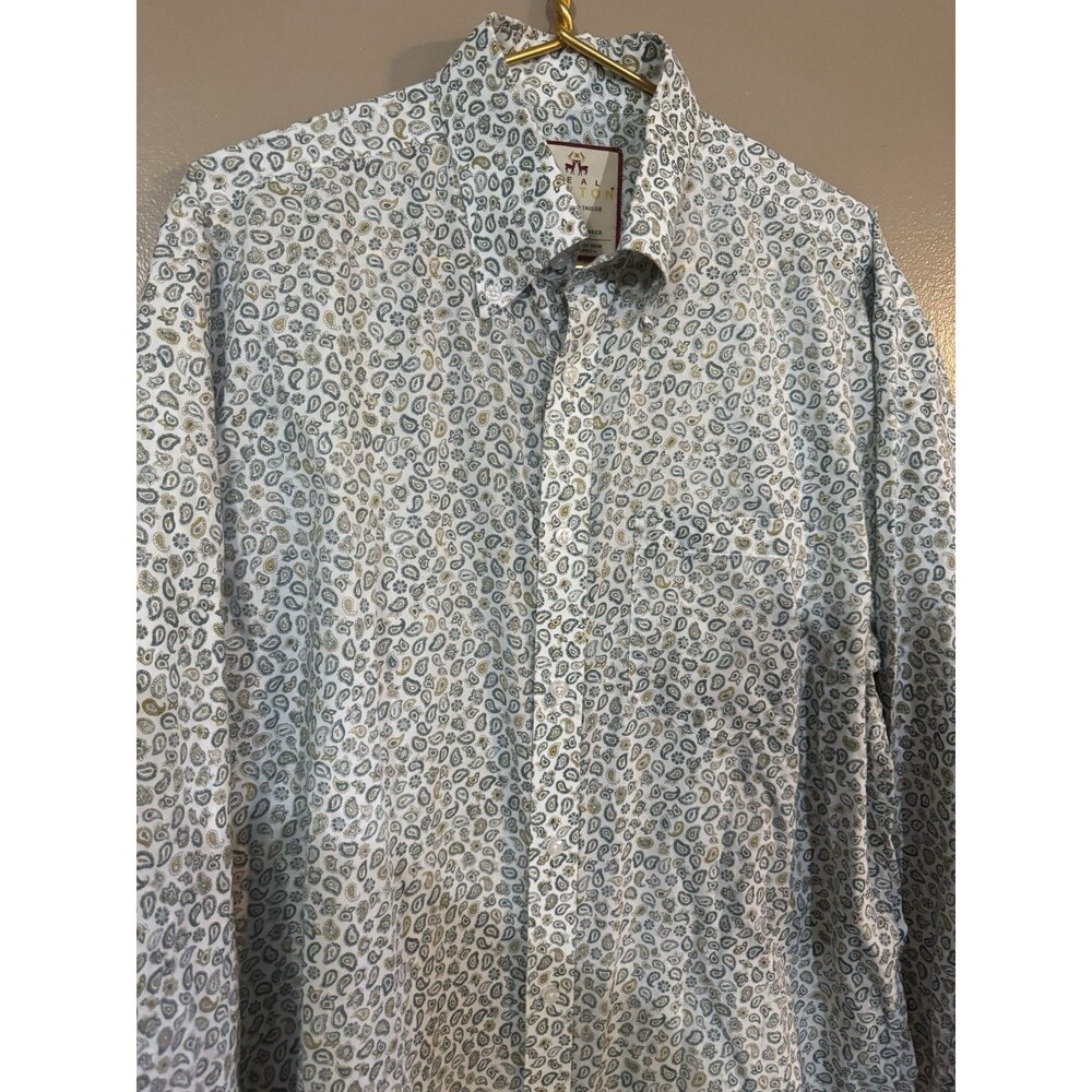 Mens Real Hoxton London Paisley Print Shirt Green Yellow Mix Size XL